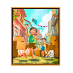 Sky Is Never Earned Alone' (2025). A bright Acrylic on Canvas painting featuring children with kites. This Pop art Indonesia masterpiece by an Emerging artist is available at 2madison Art Gallery Indonesia, a hub for Contemporary art Indonesia.