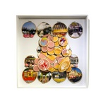 A sophisticated original art mixed media piece titled "Interaksi" by Gracia Veronica at 2madison Gallery. This Contemporary Fiber Art features a collage of photographic urban scenes of Jakarta combined with intricate embroidery hoops, representing the creative diversity of Art Gallery Indonesia and Affordable art Indonesia.