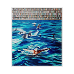 A stunning original art oil and acrylic painting at 2madison Gallery, "Blue Ocean Way #2" (2025) depicts a swimmer and sharks in a deep blue ocean beneath a massive library shelf. This Contemporary Realism Art work embodies the spirit of Contemporary Art Indonesia and is a featured piece in this Art Gallery Jakarta and South East Asia gallery.