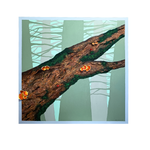 A serene original art mixed media painting at 2madison Gallery, "Menghidupi Diam" (2025) features a detailed mossy tree branch against a misty forest background on a square canvas. This Figurative Abstract Art showcase represents the tranquil spirit of Contemporary Art ASEAN and Affordable Art ASEAN curated by this Art Gallery Jakarta.