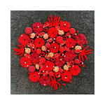 A stunning 3D original art embroidery piece titled "Brave Collection" by Faelleri at 2madison Gallery. This Contemporary Embroidery Art features intricate red textile textures on a black background, representing the innovation of Art Indonesia in this leading Art Gallery Jakarta.
