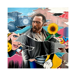 A striking original art acrylic painting on canvas titled "Man Of The Match" at 2madison Gallery, featuring a Van Gogh parody in a collage-style Contemporary Pop Art composition. This piece combines classical art icons with modern comic aesthetics, representing the best of Indonesia Art in this Indonesian Gallery and Art Gallery Jakarta.