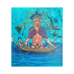 A spiritually charged original art acrylic painting titled "Mother Nature" by Ricki Roganda Sitepu at 2madison Gallery. This Contemporary Ethno-Surrealism work features an indigenous figure with intricate body art and symbolic natural elements, representing the creative excellence of Contemporary art Asia found in our Art Gallery Indonesia and Asian Gallery collection.