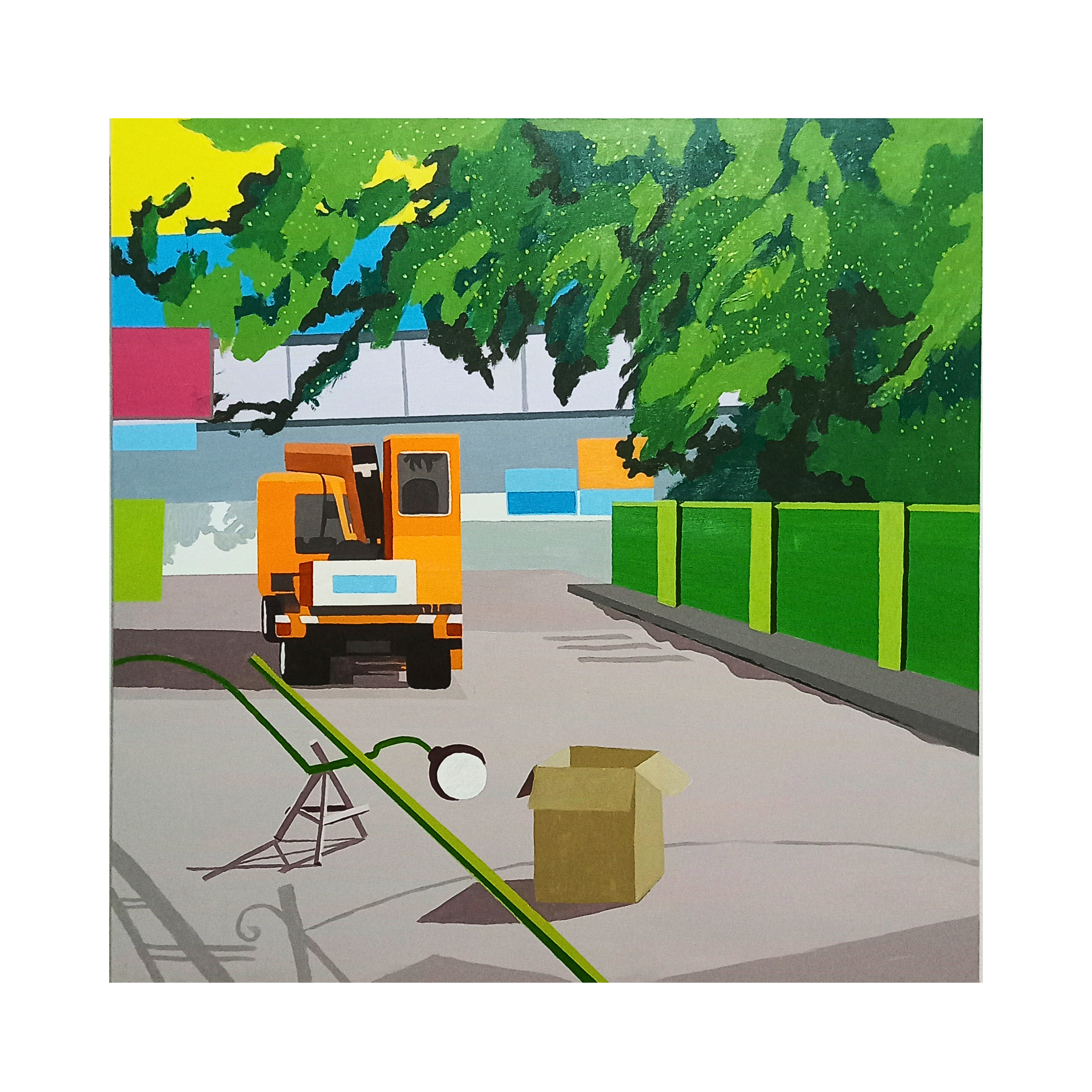 A Contemporary Semi-Abstract Art acrylic painting titled "Convalescence" by Esa Apriansyah at a South East Asia gallery. This Contemporary Pop Art-influenced work by an Emerging Artist explores themes of restoration and renewal.