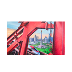 A Contemporary Semi-Abstract Art acrylic painting titled "Pilar Merah Jakarta" by Endro Rukmono at 2Madison Gallery. Created by an Emerging Artist Indonesia, this artwork reflects the Southeast Asia Gallery Scene and represents Affordable Art Asia.