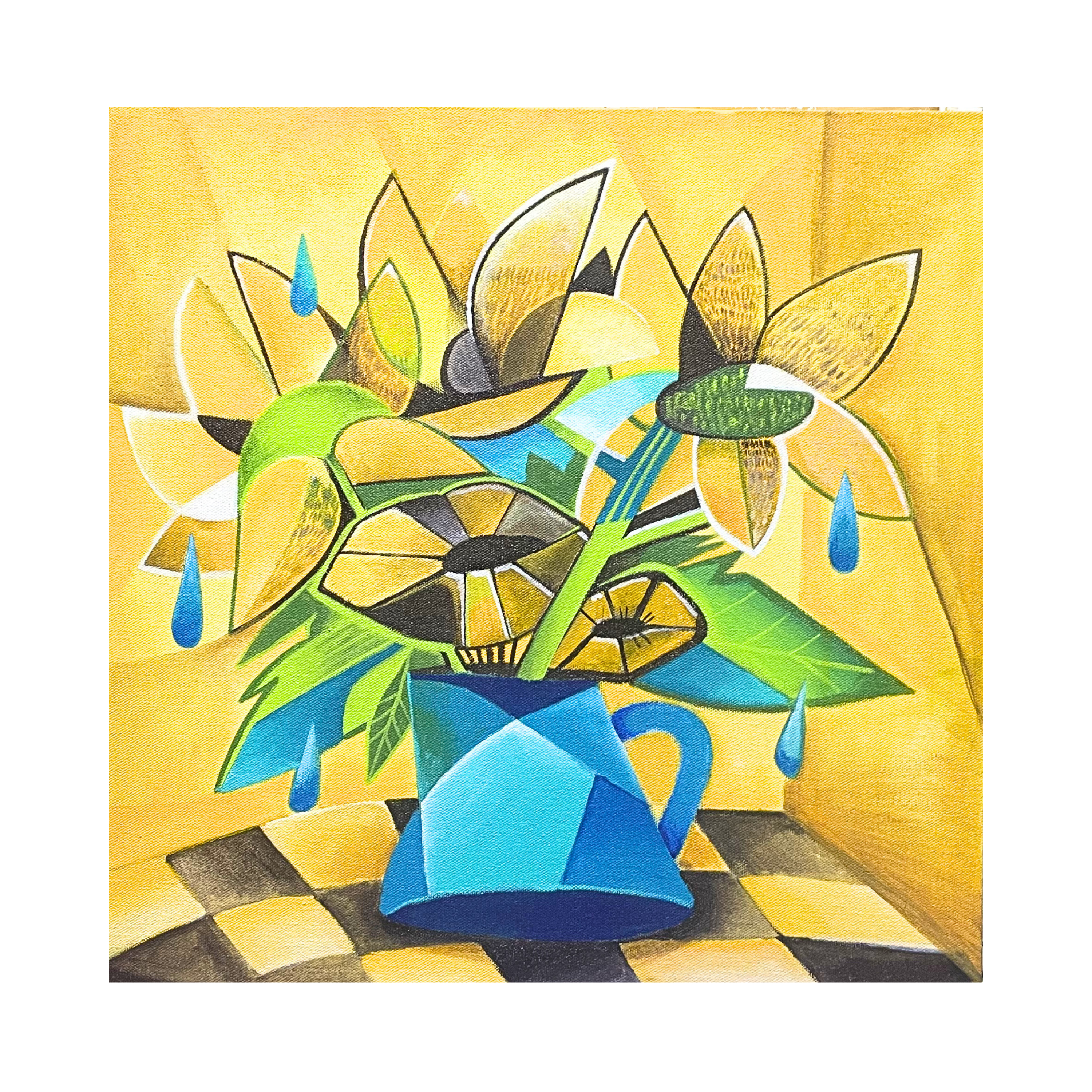 A Cubism acrylic painting titled "Tersusun Kembali" by Mivetboi at 2Madison Gallery, representing Art Gallery Southeast Asia, Contemporary art Indonesia, and Art Indonesia.