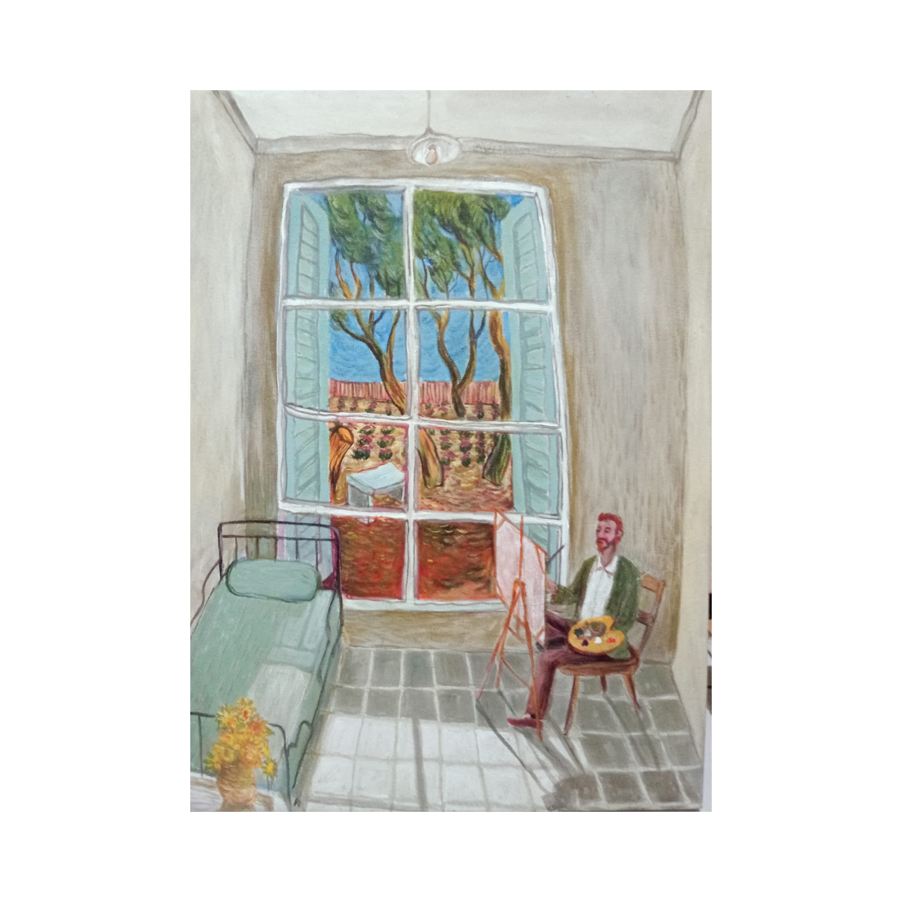 A Figurative Expressionism Art acrylic painting titled "Look Out" by Mujib Darjo at 2Madison Gallery, representing Art Gallery Southeast Asia, Contemporary art ASEAN, and Art Asia.