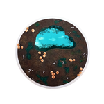 A profound original art mixed media painting at 2madison Gallery, "Tetesan Surga" (2025) depicts mushrooms and moss around a central puddle on a circular canvas. This Figurative Abstract Art showcase represents the excellence of Indonesia Art and Contemporary art Asia curated by this leading Art Gallery Indonesia.