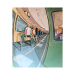 A Figurative Expressionism Art painting titled "Jendela" by Mujib Darjo at 2Madison Gallery. This Contemporary Art Indonesia artwork portrays a father and child on a train journey, reflecting Affordable Art Indonesia by a prominent Indonesian Artist.