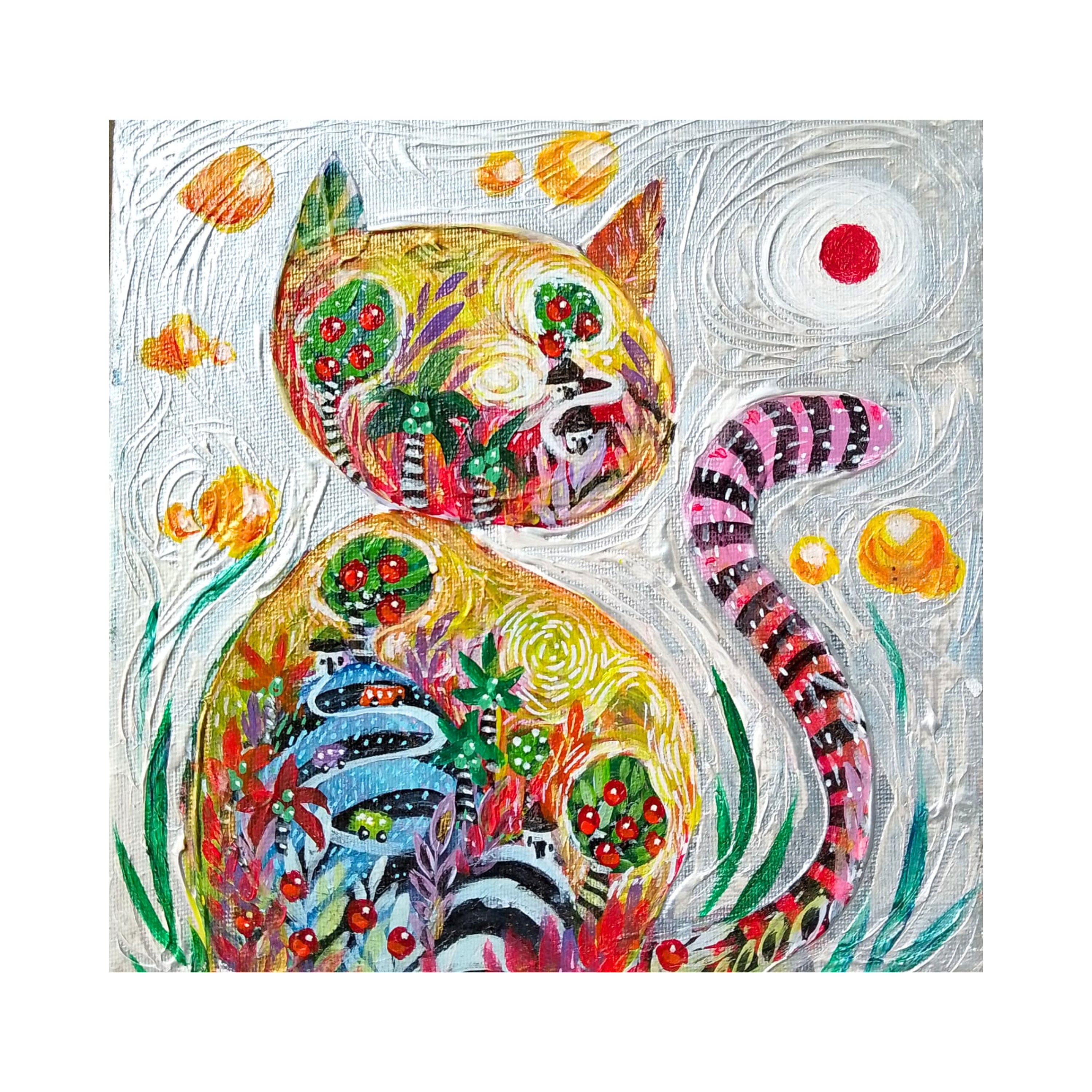 A Naïve Art acrylic painting titled "I Am Here" by Sinung Rubianto at 2Madison Gallery, representing Indonesian Gallery, Gallery Jakarta, and South East Asia art.