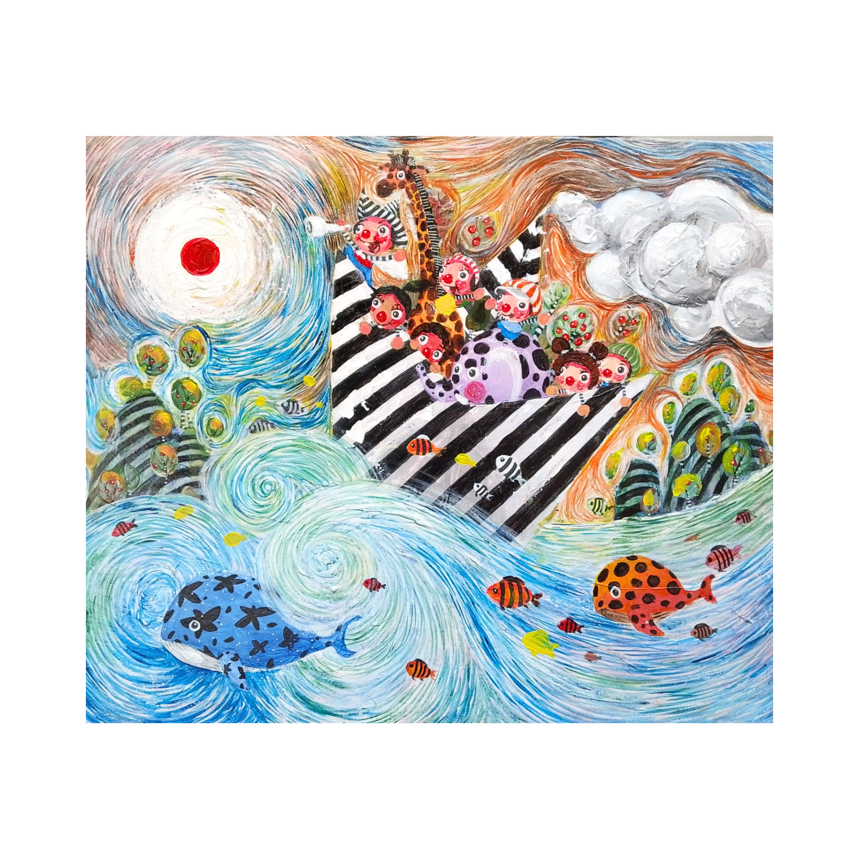 A Naïve Art acrylic painting titled "Tamasya" by Sinung Rubianto at 2Madison Gallery, representing Art Indonesia, Contemporary art ASEAN, and South East Asia art.