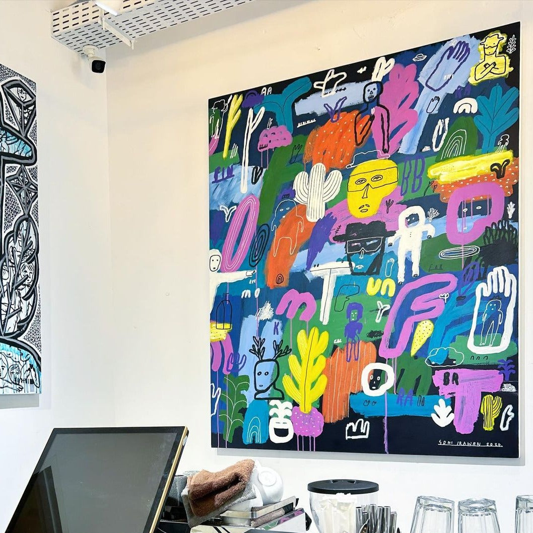 An expressive Neo-Expressionism Art painting titled "The End Is The Beginning #2" by Soni Irawan at 2Madison Gallery. This artwork represents Contemporary Art Indonesia within the Art Gallery Jakarta and South East Asia art scene.