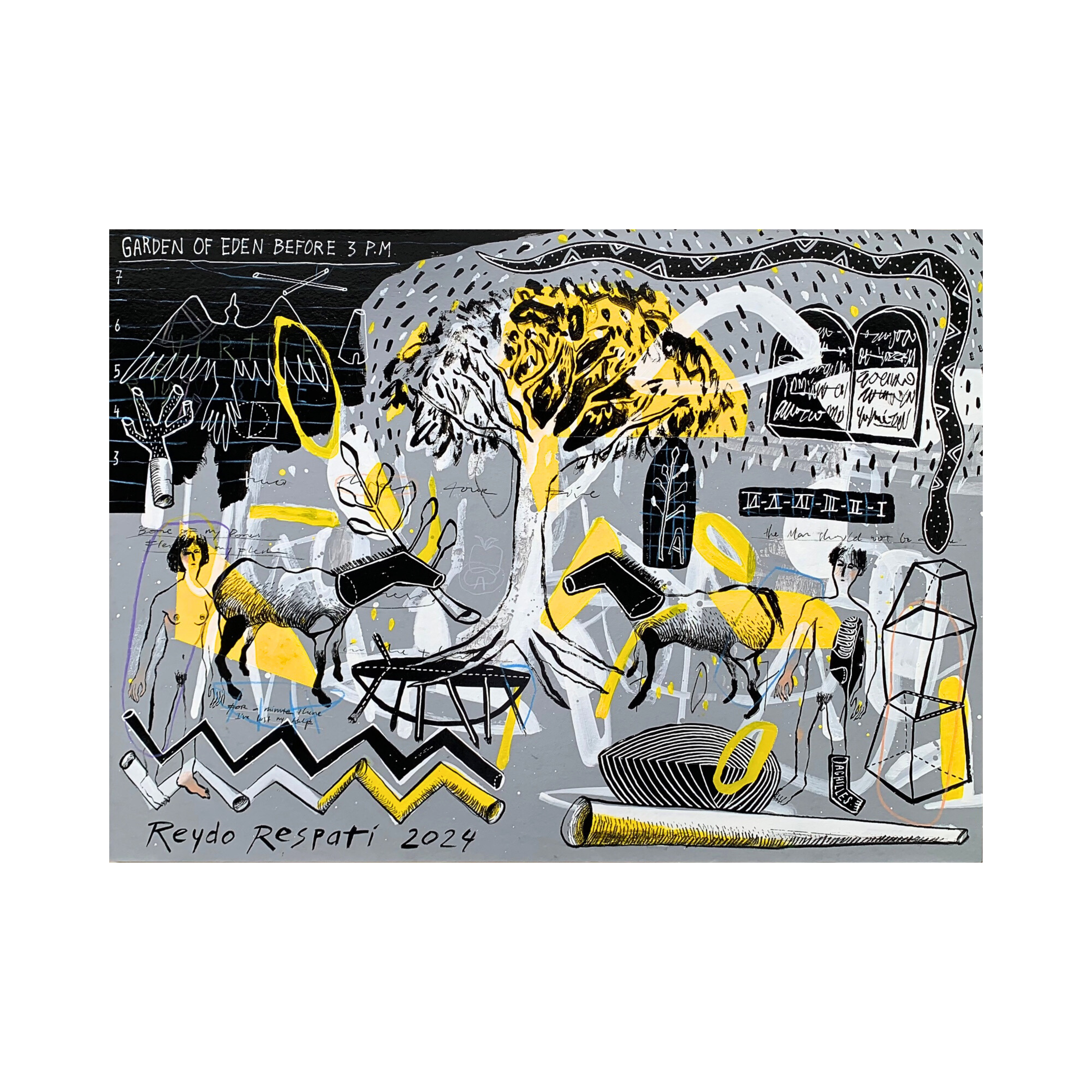 Neo-Expressionism Art painting "Garden of Eden Before 3 P.M" by Reydo Respati at 2Madison Gallery. Featured in Contemporary art Indonesia, Art Gallery Jakarta, and Affordable art Asia.