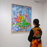 A Neo-Pop Figurative Art painting titled "Next Lisa and Her Garden" by Dadah Subagja at 2Madison Gallery. Featured in Indonesia Art, Asian Gallery, and Art Gallery Indonesia, this piece depicts a young girl enjoying the harvest.