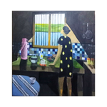 A Figurative Expressionism Art painting titled "Sambal Kacang Kesukaanmu" by Mujib Darjo at 2Madison Gallery. This Contemporary Art Indonesia artwork expresses love and warmth through simple gestures within Art Indonesia and Affordable Art Asia.