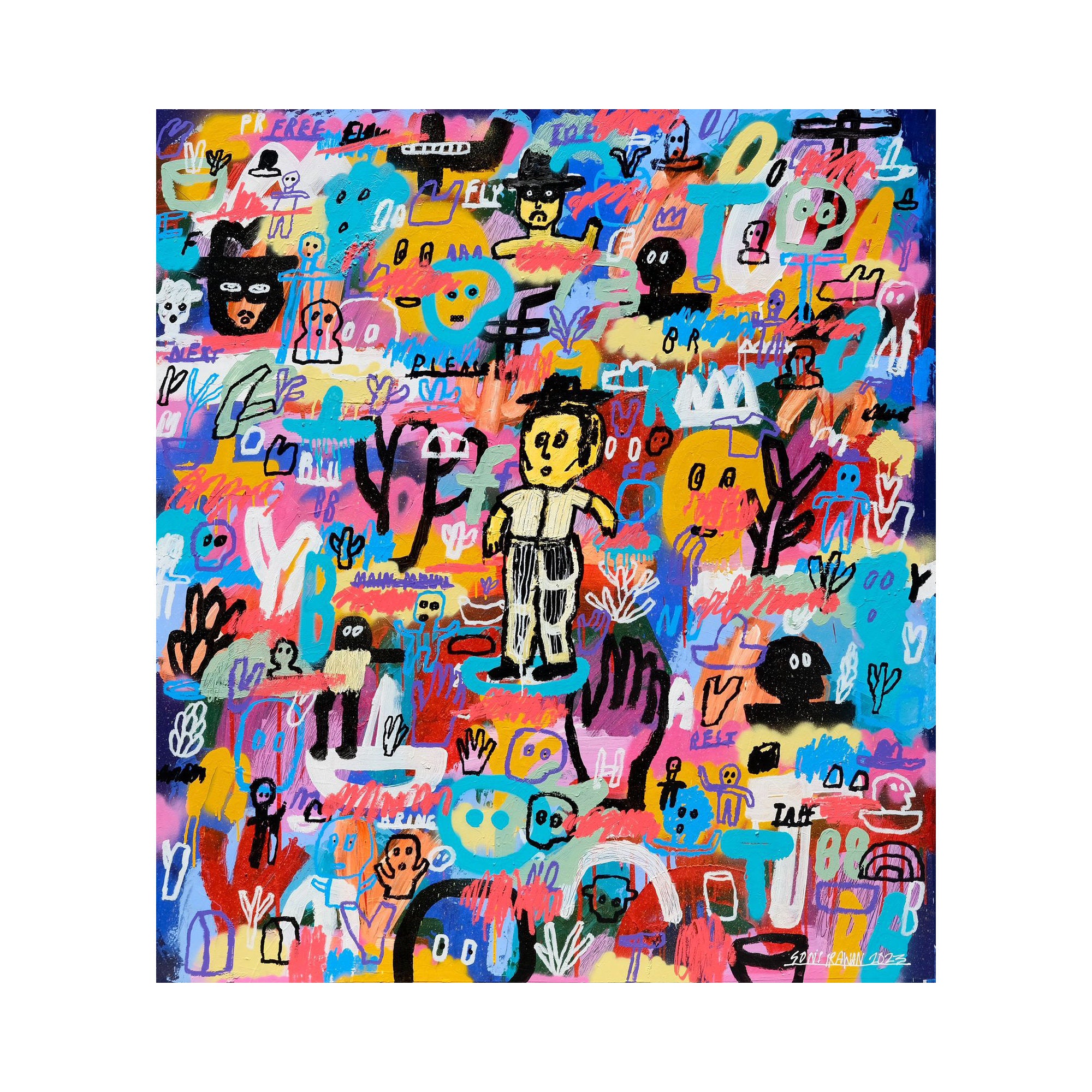 An expressive Neo-Expressionism Art painting titled "Lonely Noise Land (2023)" by Soni Irawan at 2Madison Gallery. This work represents Contemporary Art Indonesia within the Gallery Jakarta and Asian Gallery scene.