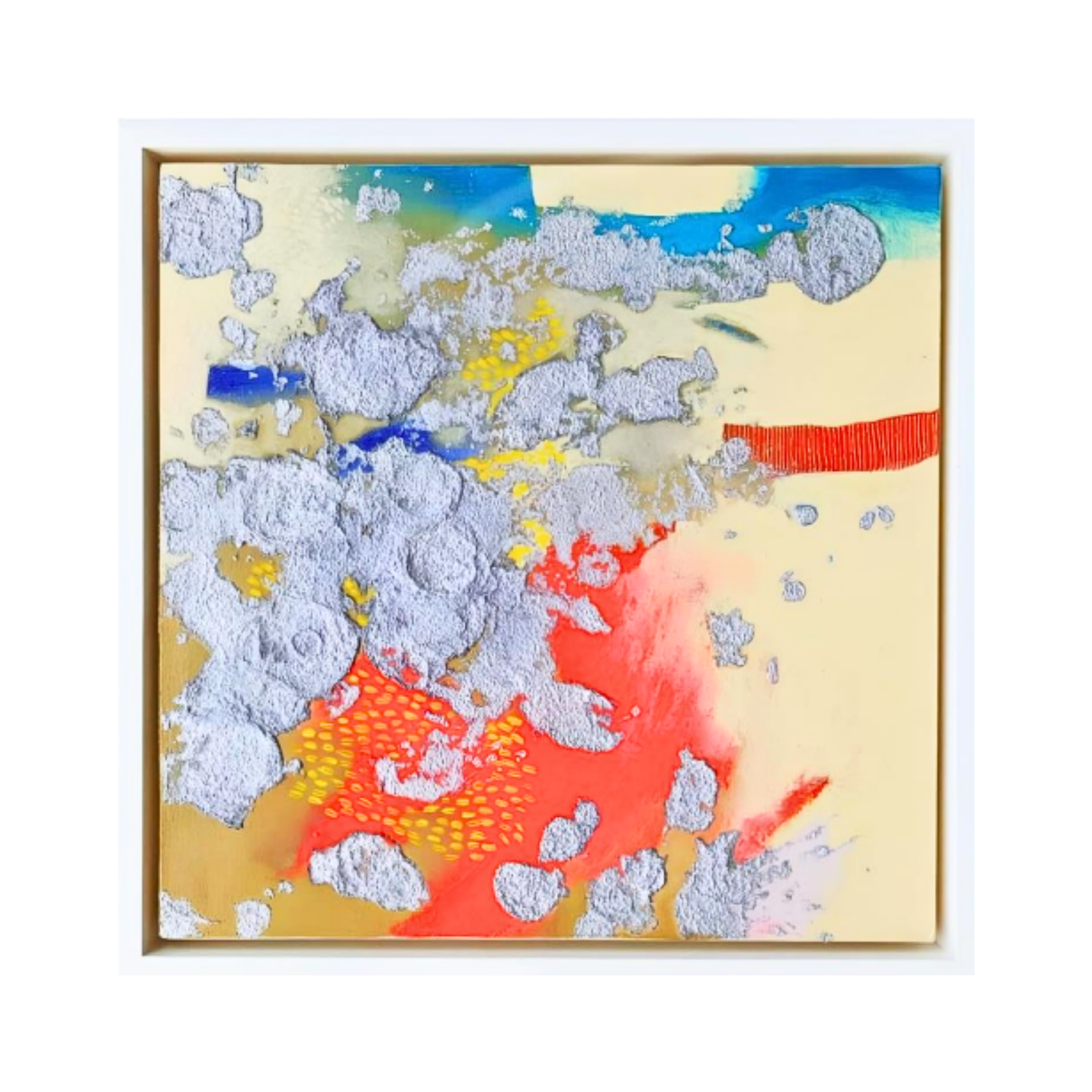 An Abstract Expressionism Art painting titled "Whispers of Warmth" (2025) by Mardina Rahayu at 2Madison Gallery, part of Art Indonesia and Gallery Jakarta. This textured mixed media work reflects emotional memory and is featured in Affordable Art Asia.